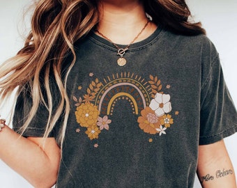 Boho Wildflower Vintage Inspired Comfort Colors Graphic Print Tee Botanical Floral Womens Shirt 70's Vibes T-shirt