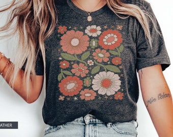 Koszulka Daisy, Boho Vintage Flower Shirt, Koszulka Wildflower, Floral Mom Tee, Retro Wildflowers Tee Shirt, Boho Botanical Shirt, Flower Tee