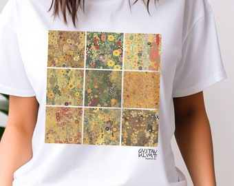 Gustav Klimt Inspired Wildflowers T-Shirt, T-shirt artysty, prezent dla miłośnika sztuki, koszulki historyczne, prezent dla studenta sztuki, koszulka Klimt, galeria sztuki