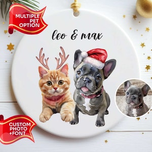 Customized Christmas Ornament of your Pets, Personalized Multiple Pet Ornament, Customized Christmas Ornament for Dog Cat, Watercolor Pets