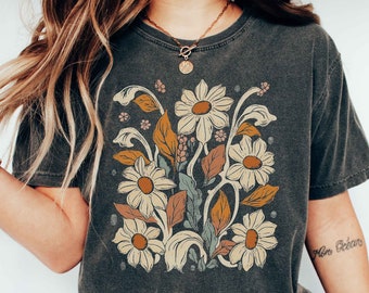 Camiseta vintage de flores silvestres, Camiseta boho de flores silvestres, Camiseta retro de flores, Camiseta Comfort Colors de flores silvestres, Camiseta floral Art Nouveau