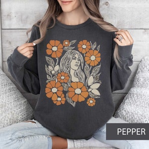 Boho Blumen Sweatshirt Unisex Wildblumen Pullover Frauen Floral Minimalist Pullover Blumen Print Sweatshirt Frau Geschenk Übergroße Blumen Shirt