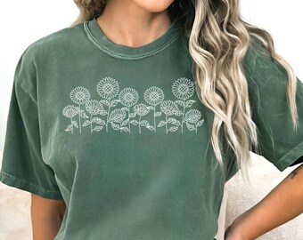 Zonnebloemen Botanische TShirt, Comfort Kleur Bloemen TShirt, Zonnebloem Natuur Lover Shirt, Zonnebloem T Shirt, Zonnebloem Lover Gift, Flower Tee