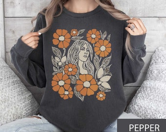 Boho flor sudadera unisex flores silvestres suéter mujeres floral minimalista suéter flor impresión sudadera mujer regalo camisa de flores de gran tamaño
