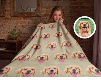 Custom Pet Photo Portrait Blanket, Personalized Pet Photo Throw Blanket, Pet Mom Gift, Pet Face Name Blanket, Pet Lover Blankets, Pet Throw