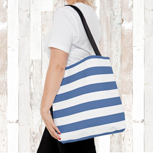 Tote Bag Denim Stripe Classic Everyday Summer Nautical Chic Carryall  Shoulder Strap Graphic Print Totes Fashion Shopping