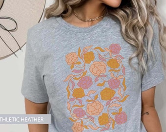 Camiseta rosa, camiseta con estampado de rosa retro, camiseta Boho Rose, camiseta con gráfico de rosa, camiseta con estampado de rosa para mujer, camiseta con gráfico de rosa, camiseta de flores