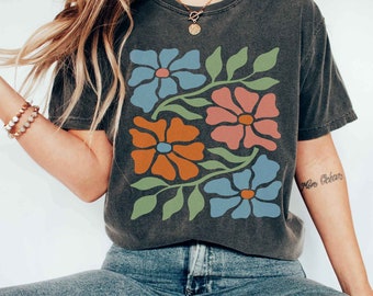 Koszulka z grafiką Wildflower Comfort Colors Vintage Inspired Koszulka z grafiką Boho Botanical Floral