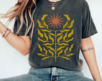 Sun Wreath Comfort Colors Vintage Inspired Graphic T-shirt Boho Celestial TShirt Vintage Damska koszulka