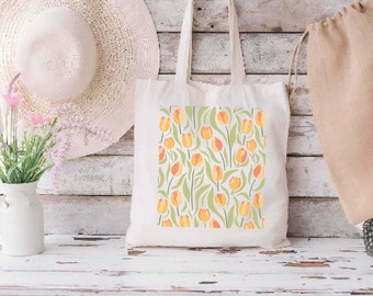 Tote Bag Tulips Tote Canvas Tote Shopping Bag Gift for Her Canvas Shoulder Bag Yoga Bag Eco Friendly Bag