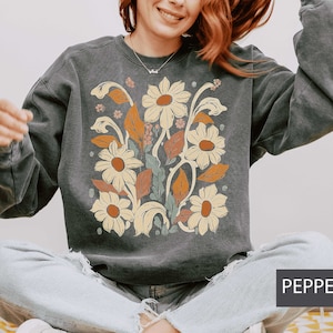 Boho Blumen Sweatshirt Wildblume Unisex Pullover Frauen Floral Deco Pullover Blumen Print Sweatshirt Frau Geschenk übergroße Blume Komfort Farbe