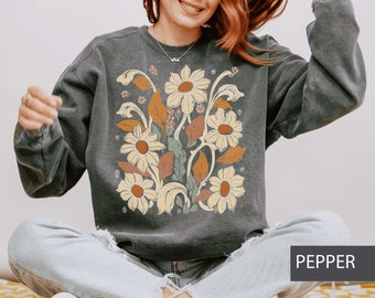 Boho Flor Sudadera Wildflower Unisex Suéter Mujeres Floral Deco Suéter Flor Estampado Sudadera Mujer Regalo Gran Tamaño Flor Confort Color