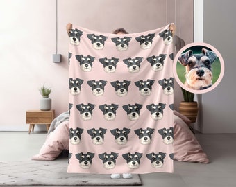 Manta personalizada para mascotas de dibujos animados, manta personalizada para fotos de mascotas, manta para 2 fotos de mascotas, manta para amantes de los perros, manta con nombre de cara de mascota, lanzamiento de regalo para mascotas