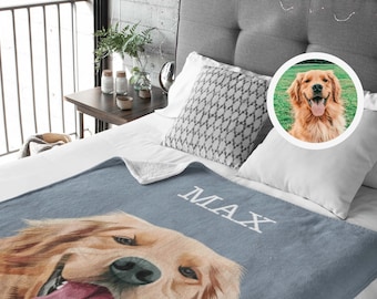 Custom Pet Photo Portrait Blanket, Personalized Pet Photo Throw Blanket, Pet Mom Gift, Pet Face Name Blanket, Pet Lover Blankets, Pet Throw