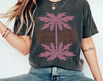Palm Comfort Colors Camiseta gráfica inspirada en la vendimia Camiseta Boho Wildflower Floral