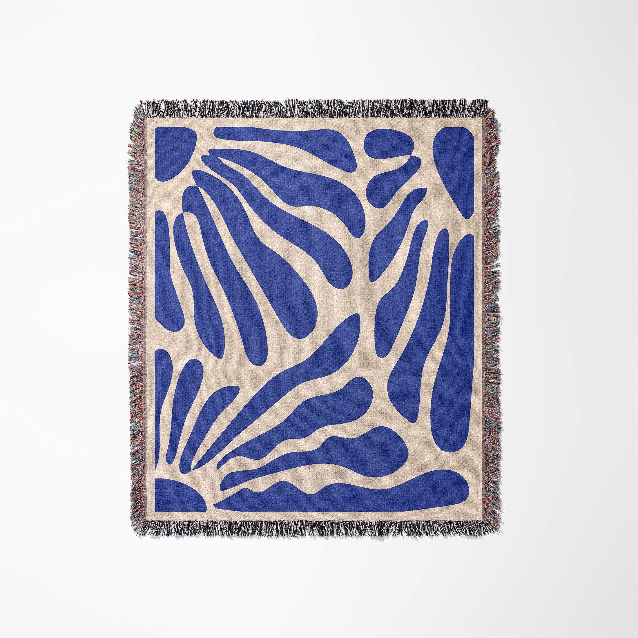 Matisse Print Throw, Mid Century Boho Design, Textured Knit Cotton Blanket, Unique Decorative Fringed Throw, Wall Tapestry Gift