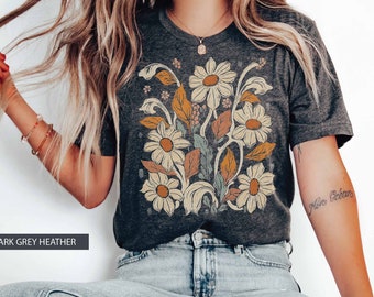 Wildflower TShirt with Vintage Inspired Flowers, Boho Retro Graphic Tee of Botanical Flowers, Art Deco Nouveau Floral Shirt, Cottagecore Tee