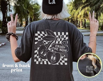 Retro Cartoon Tee Enjoy The Now, 1970s Vintage Comic Print T-Shirt, Oversize Boho Festival Top, Comfort Color Summer Pocket Tee, Feel Good