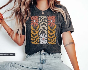 Boho Wildflower TShirt, Boho Flower Shirt, Retro Flower Graphic Print Shirt, Vintage Geïnspireerd Boho Sunflower Shirt, Wildflower Retro Tshirt