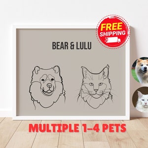 Custom Pet Portraits Using Pet Photo. Multiple Pet Personalized Digital Dog Cat Portrait. Custom Dog Portrait Gift. Custom Pet Art Drawing.
