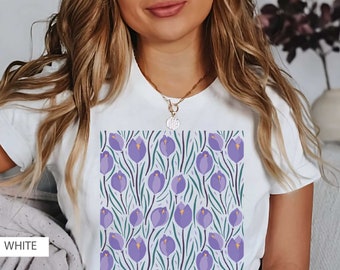 Camiseta Tulip Tee Graphic Tees Camiseta Mujer Boho Estampado de flores Regalo para mujer Camiseta