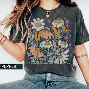 Comfort Colors Flower Boho Vintage Inspired Art Deco Nouveau Wildflowers Tshirt Hippie Botanical Graphic Tee