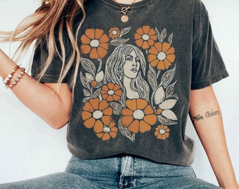 Camisa de flores silvestres, camiseta de flores silvestres, camisa boho, camisa hippie floral, boho rock chic, camiseta de color cómodo, camisa de flores, camiseta botánica