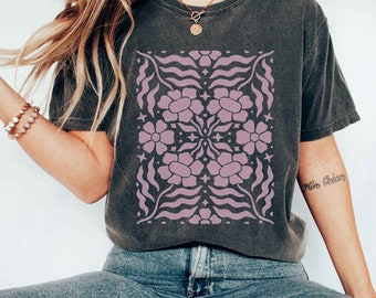 Flor Vintage inspirado Boho Comfort colores camiseta mujer botánico Wildflower camiseta flor estampado gráfico camiseta