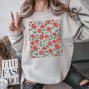 Red Rose Garden Sweatshirt, Positive Vibes Floral Bloom Print, Kindness Nature Graphic Pullover, Feel-Good Inspirational Flower Sweater Gift