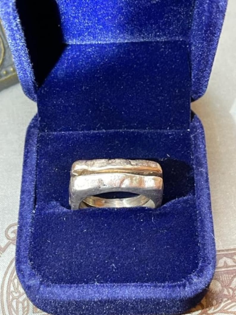 Men's 10K Solid Gold Square Band & .999 Silver Square Band Stack Ring ...