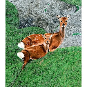 Mamma Cervo e Piccolo Cerbiatto – Edizione Limitata di 7 Stampe Artistiche di Animali Selvatici – Acquerello – Acquaforte Hahnemühle (310 g/m²)