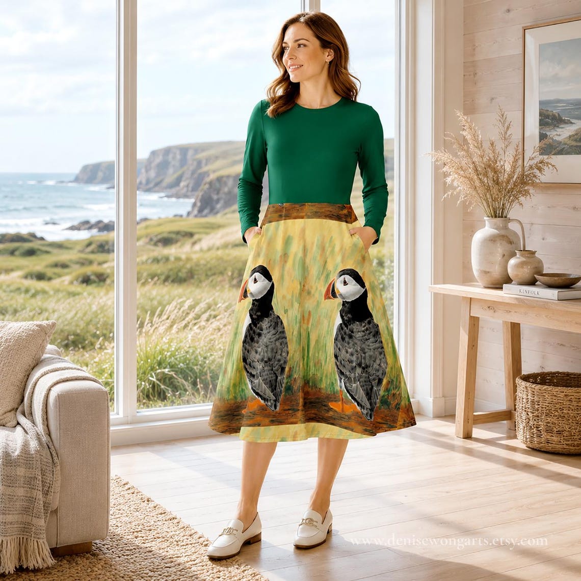 Atlantic Puffin Midi Dress on model