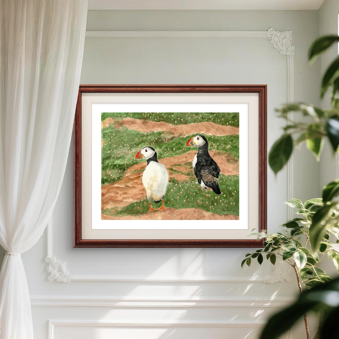Two Puffins Side by Side