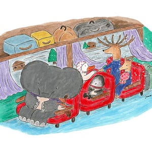 The Morning Train - Zugreise der Tiere – Limitierte Edition von 7 Kunstdrucken – Tinte und Aquarell Illustration – Hahnemühle Photo Rag