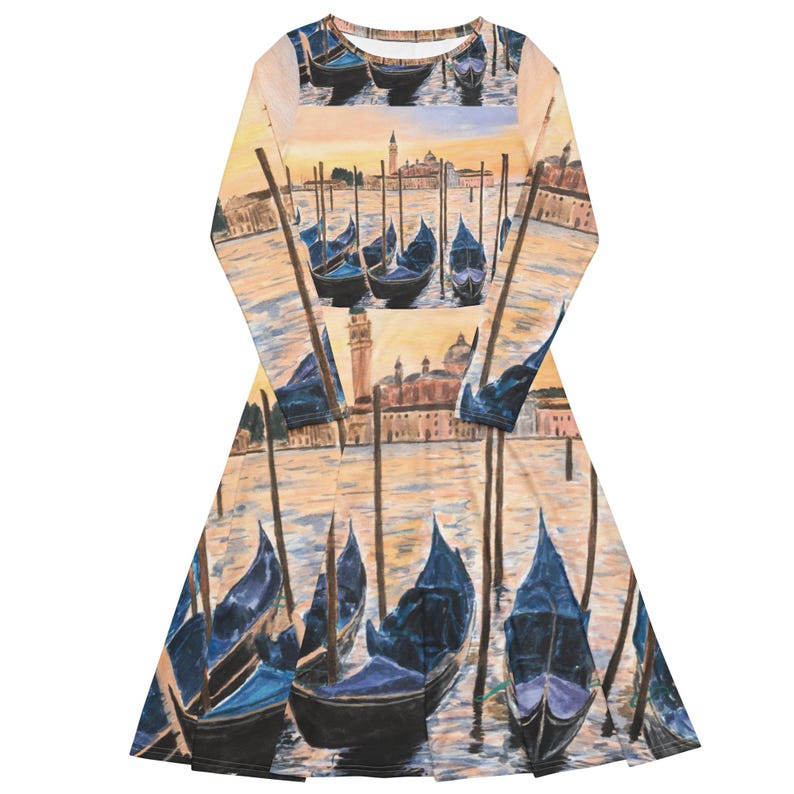 Venice Grand Canal Gondolas Midi Dress — flat view
