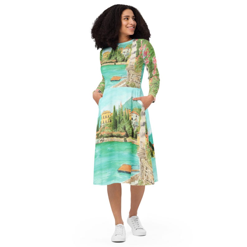 Lakeside Harmony II Lake Como Watercolour Midi Dress