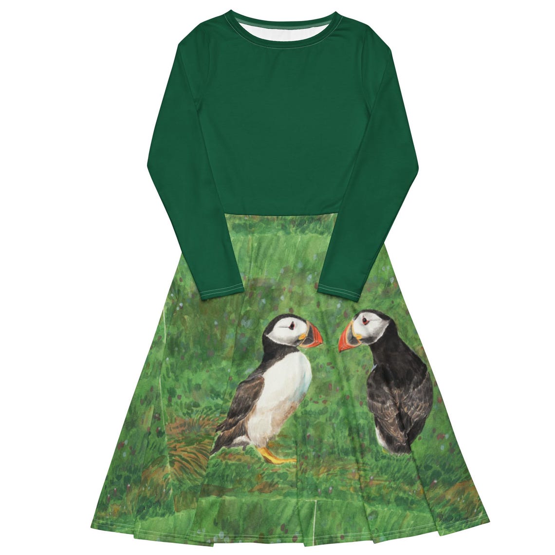 Two Atlantic Puffins Midi Dress — flat view