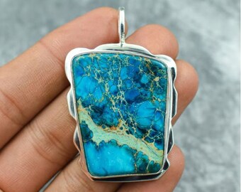 Colgante de jasper de sedimento marino azul, colgante de plata de ley 925, colgante de piedra preciosa de sedimento marino, regalo de joyería de sedimento marino de plata hecho a mano para ella