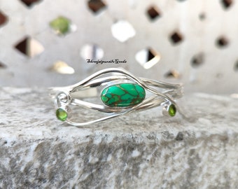 Green Copper Turquoise Bangle, 925 Silver Bangle, Handmade Bangle, Women Bangle, Adjustable Bangle, Everyday Bangle, Silver Bracelet Jewelry