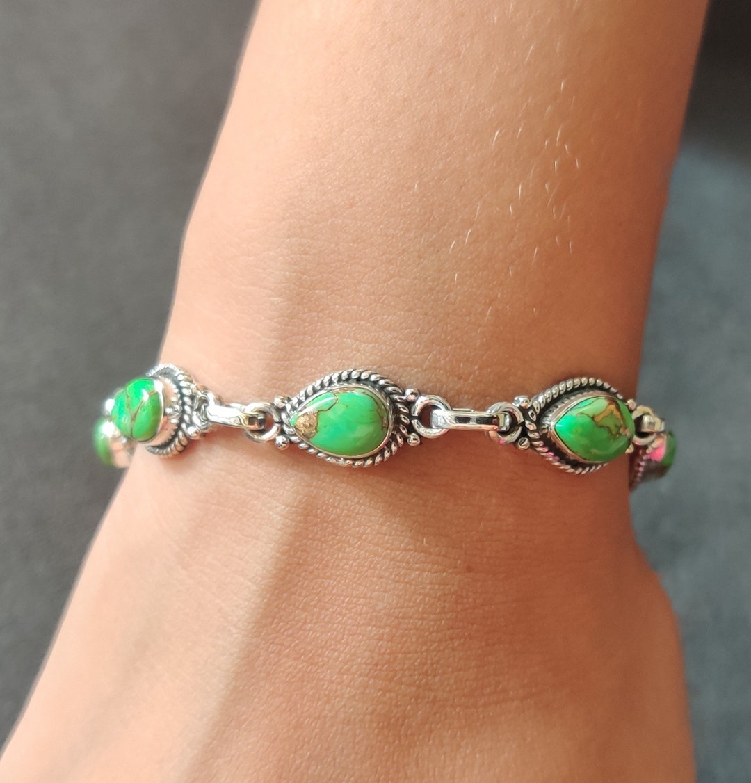 Green Copper Turquoise Bracelet Handmade Bracelet Etsy