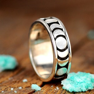 Moon Phase Spinner Ring for Women, Sterling Silver Crescent Moon Ring, Meditation Fidget Ring, Boho Celestial Jewelry