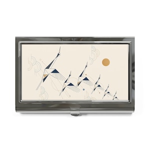 Origami Crane Pattern Business Card Holder | Minimalist Geometric Sun