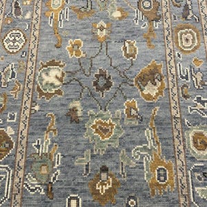 Handmade Blue Oushak Rug | Turkish Wool Oriental Carpet | Large Floral Beige Brown Area Rug | Neutral Farmhouse Boho Living Room Bedroom 6x9