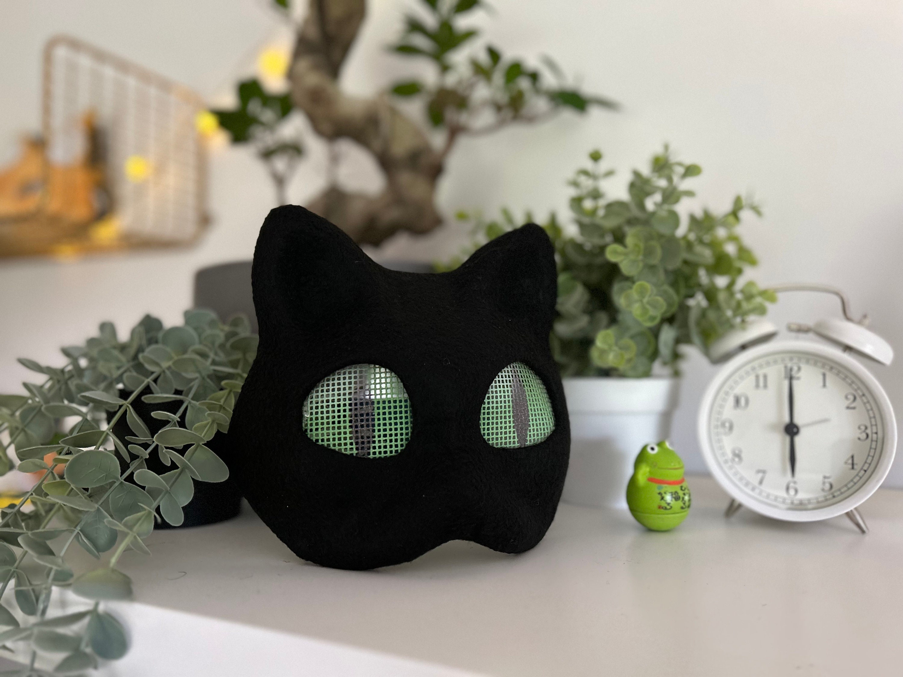 Black Therian Cat Mask Ghibli Theme black Woodland Theme With Fur Ears  Optional Tail 