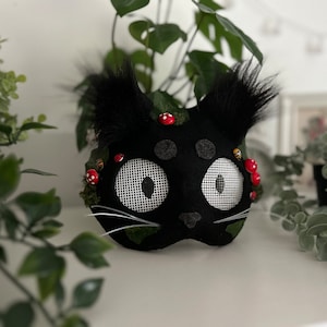 Black Therian cat mask - Ghibli theme (Black) Woodland theme with Fur ears