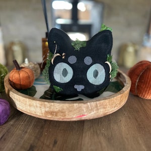 Felted Black Therian Cat Mask – Moons and Stars Design, Furry & Cosplay Ready