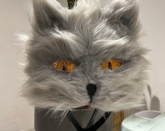 Grey fur Therian mask - Persian Cat - Wearable