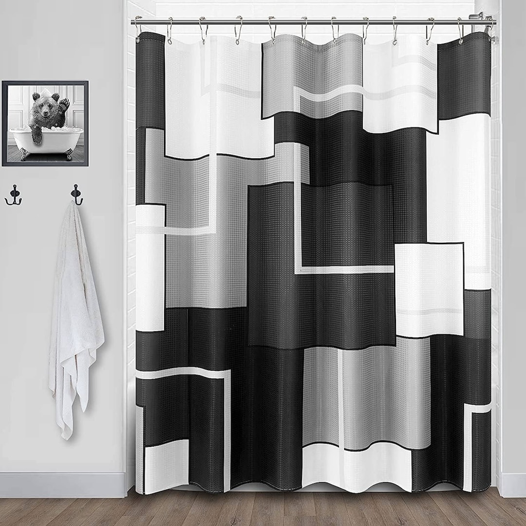 Black Shower Curtain 78 Inches Long Black White Grey Shower Etsy
