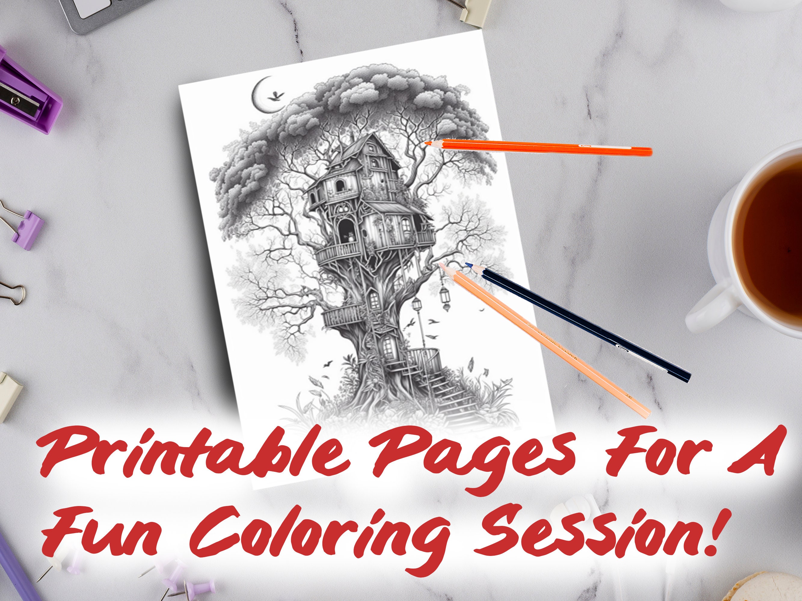 25 Tree House Nature Forest Coloring Book for Adults Grayscale Kids ...