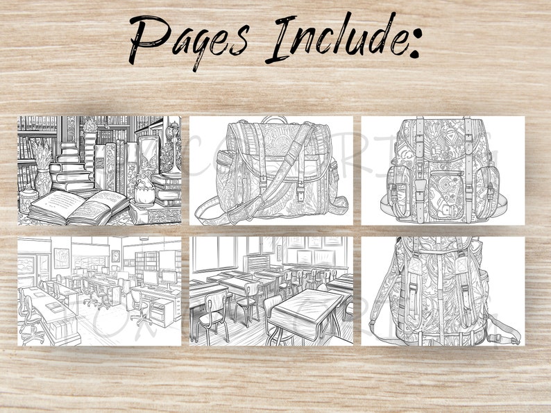 25 School Days Class Coloring Page Kids Adults Cafeteria Library Lockers Coloring Book Page ...